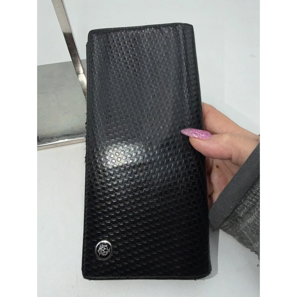 Dunhill Black Leather Long Bifold Wallet Made in Italy 0910 AB